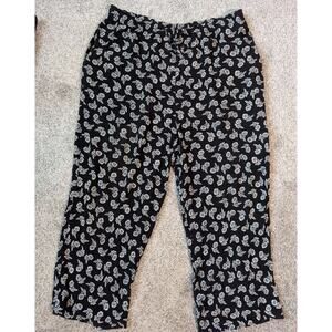 Vtg Talbots Breezy Pants 16 Cropped Black Floral Boho Capri Coastal Lagenlook